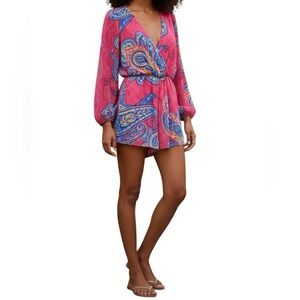 PINK Owl paisley pink romper back tie long sleeve size medium